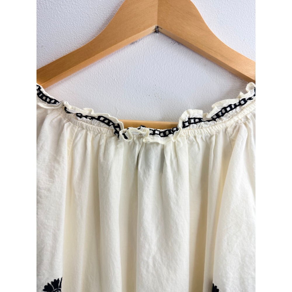 Old Navy Womens Cream Embroidered Boho Babydoll Mini Dress Black Floral Sz M - Picture 7 of 11